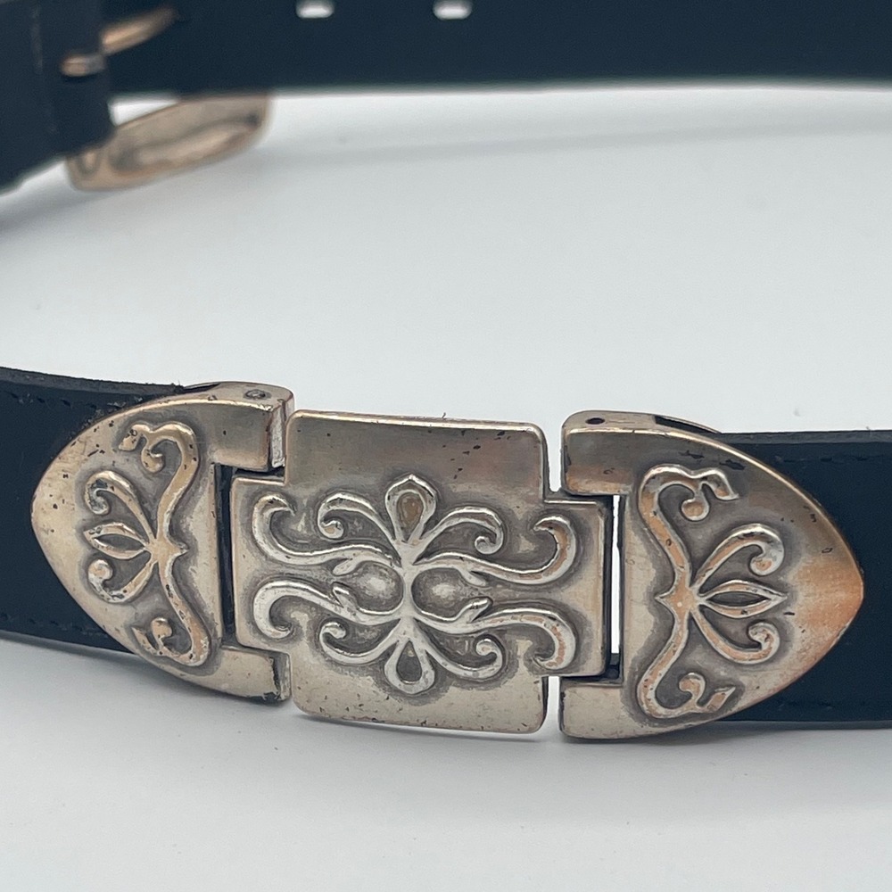 Vintage Western Leather Belt Women's L Black Silver Filigree Concho USA Rodeo - Picture 2 of 9